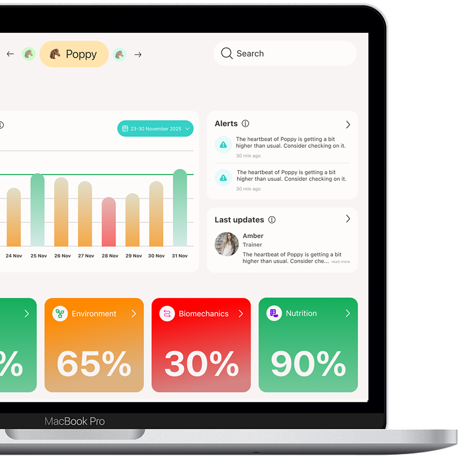 Equine dashboard page showing alerts and updates
